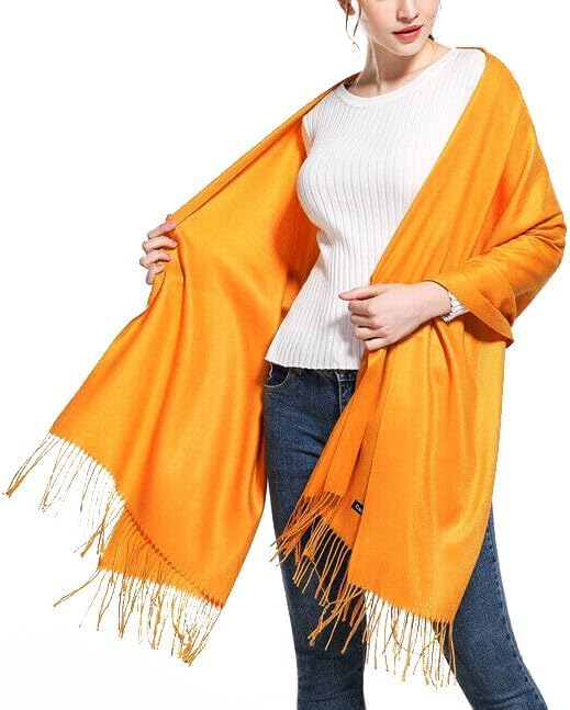 Rodaruus Women's Scarf Solid Color Shawl and Wrap. Super Soft Warm Long Large Scarf Pashmina with Cashmere Feel - color: Amber-yellow