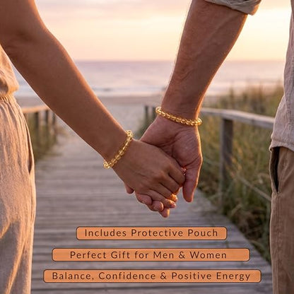 Cherry Tree Collection Tigers Eye Bracelets Plus Over 40 Other Stones – Gemstone Beads for Men & Women, Promotes Protection, Courage, Focus, Balance & Luck – Available in S, M, L with 8mm Round Beads - color: Citrine, size: Large