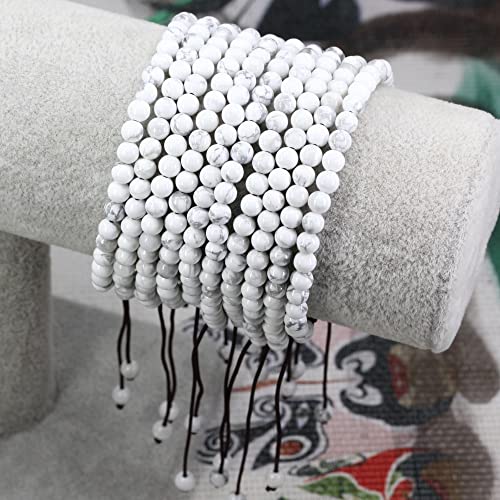 Keleny Natural Gemtones 4mm Round Beads Crystal Adjustable Braided Macrame Tassels Bracelets Unisex - color: White Howlite