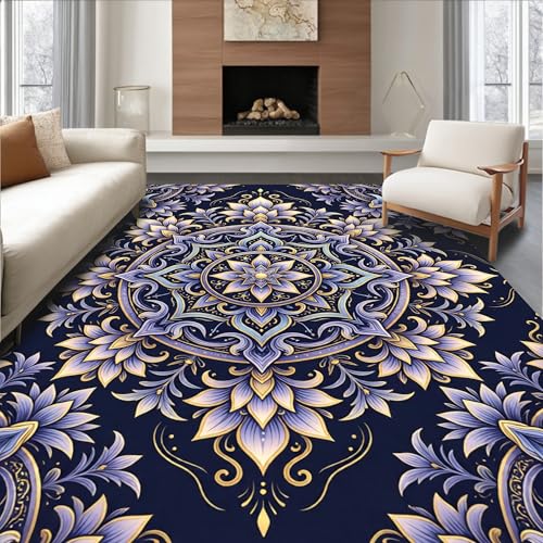 Low Pile Flatwoven Area Rug 8x10, Heavenly Devotion Meditation Cushion With Intricate Divine Symbols, Machine Washable, Stain Resistant Indoor Rug for Living Room, Bedroom, Non Slip(Blue, 8x10) - color: Blue/Pattern 1, size: 8' x 10' (Rectangular)