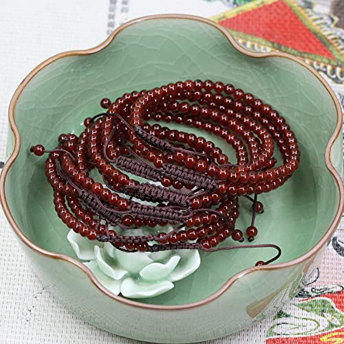 Keleny Natural Gemtones 4mm Round Beads Crystal Adjustable Braided Macrame Tassels Bracelets Unisex - color: Dyed Red Agate