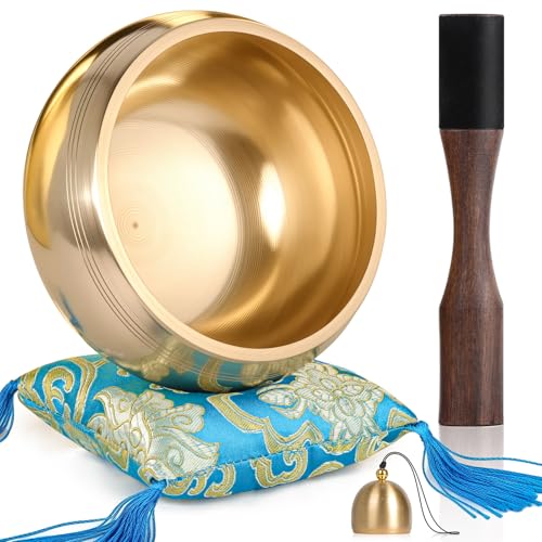 Tibetan Singing Bowls – Hand-Hammered in Nepal, Authentic Meditation Sound Bowls for Yoga, Chakra Healing, Mindfulness & Spiritual Self-Care Gifts for Women - color: 5" Blue