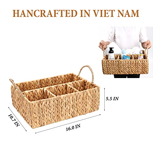 Wicker Divided Storage Basket Woven Natural Basket Hyacinth for Organizing Bathroom Kitchen Shelves Office Supplies Organization Everyday Wicker Storage Baskets 4 Section Rectangular Tray