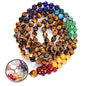 Bivei 108 Mala Beads Necklace Life Tree 7 Chakra Wrap Bracelet Real Healing Gemstone Yoga Meditation Hand Knotted Mala Prayer Bead Necklace - color: Tiger Eye Stone, size: 8mm