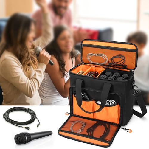 6 Slots Wireless Microphone Carrying Case, Mic Storage Bag with Thick Padding for Singing, Karaoke, Party (Patent Design)