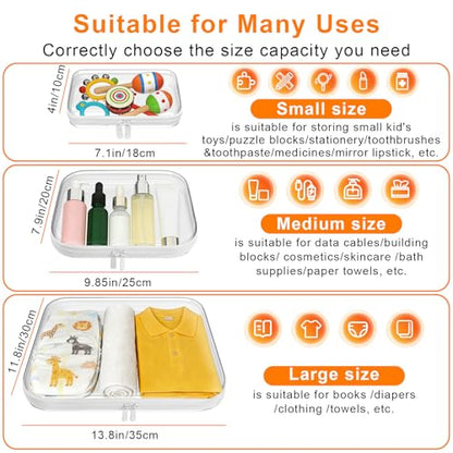 3PCS Clear Hard Shell Zipper Case,Toy Organizers and Storage Box,Clear Toiletry Cosmetic Case,Travel Makeup Bags,Diaper Bag Organizer,Pencil Case,Large Stackable Portable Zipper Pouches 13.8*11.8*2 IN - size: L