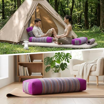 Buckwheat Pillow & Cervical Pillows for Sleeping (21x8x3inch) 100% Organic Coarse Cloth Package w Organic Buckwheat Hulls, Natural Cooling Technology and Relieve Cervical Pain. (Purple) - color: Purple