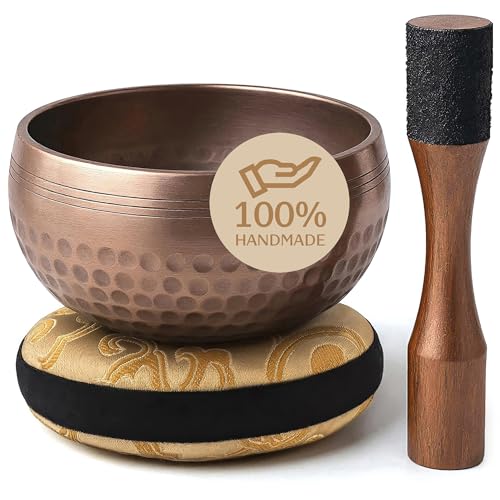 Silent Mind Tibetan Singing Bowl Set – Easy to Play & Beginner Friendly Meditation Bowl with Cushion & Mallet | Stress Relief & Mindfulness | Gift-Ready - color: Brown Glossy, size: Without Case