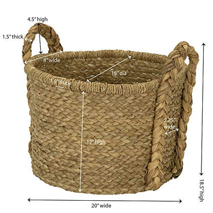 Household Essentials Large Wicker Floor Storage Basket with Braided Handle, Light Brown 19''x 25'' - style: Round