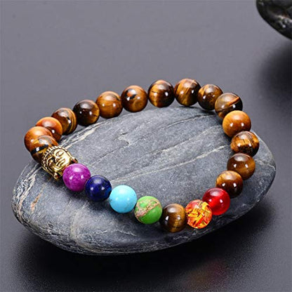 GelConnie Lava Rock Chakra Bracelet 7 Chakra 8mm Natural Stone Healing Bracelet Stress Relief Yoga Beads Anxiety Bracelet Aromatherapy Essential Oil Diffuser Bracelet Bangle - color: B-Buddha
