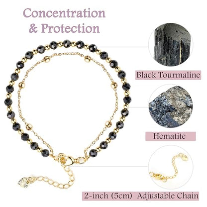Farfume Crystal Bracelet Beaded Bracelets 4mm Natural Stone Beads Gemstone Handmade Jewelry Gift for Women - color: Black Tourmaline-concentration&Protection