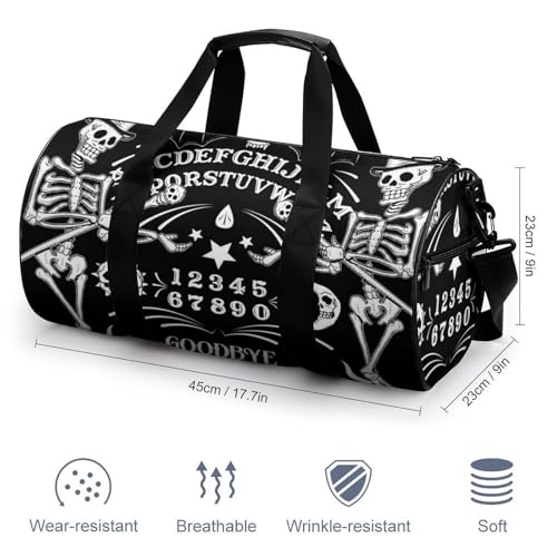 Skull Skeleton Witch Board Tarot Black Art Cylindrical Portable Fitness Bag, Large Capacity Handbag - color: skull Skeleton witch Board Tarot black art