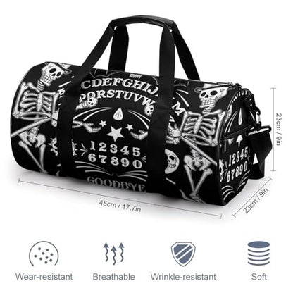 Skull Skeleton Witch Board Tarot Black Art Cylindrical Portable Fitness Bag, Large Capacity Handbag - color: skull Skeleton witch Board Tarot black art