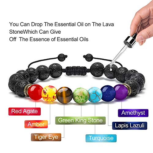 M MOOHAM Fathers Day Gift Mens Bracelet - Beaded Natural Stone 8mm Tiger Eye Matte Agate Lava Rock Bracelets for Men Teen Boys Grandpa Dad Birthday Gifts Jewelry - style: Chakra&Lava Rock Bracelet