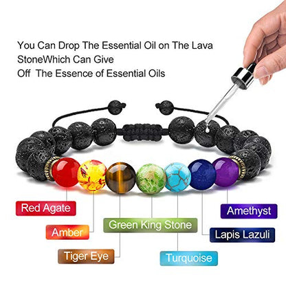 M MOOHAM Fathers Day Gift Mens Bracelet - Beaded Natural Stone 8mm Tiger Eye Matte Agate Lava Rock Bracelets for Men Teen Boys Grandpa Dad Birthday Gifts Jewelry - style: Chakra&Lava Rock Bracelet