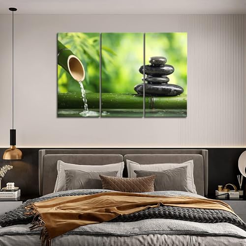 Zen Wall Art Green Spa Still Life with Bamboo Canvas Wall Art Painting Pictures Print On Canvas Botanical The Picture for Home Modern Decoration Stretched by Wooden Frame,Ready to Hang