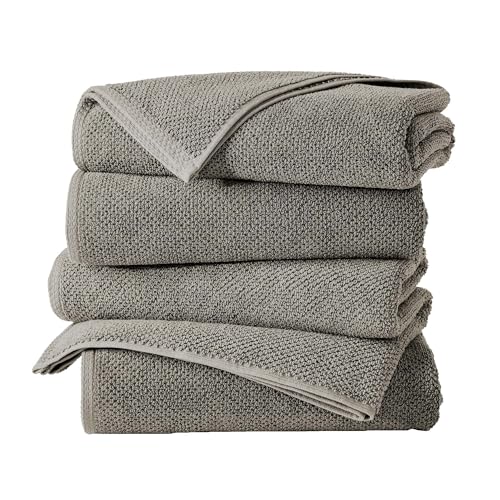 Great Bay Home 100% Cotton 4 Pack 54x27 Bath Towel Set - Absorbent, Quick-Drying, Durable Towels for Bathroom Decor - Low-Twist, Two-Ply Fibers (Dark Grey) - color: 04 Dark Grey, size: Bath Towel (Pack of 4)