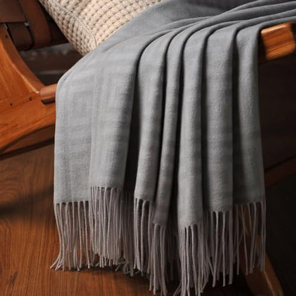CUDDLE DREAMS Premium Cashmere Throw Blanket with Fringe, Luxuriously Soft (Greek Key) - color: Greek Key