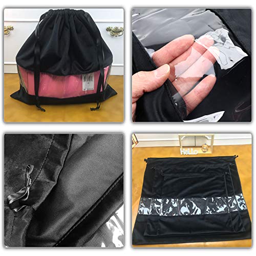 PlasMaller Dust Cover Storage Bags Terylene Flannel Drawstring Pouch with Clear View Window For Handbags Purses Pocketbooks Shoes Boots Set of 2 (21.6 x 19.7 in), Black