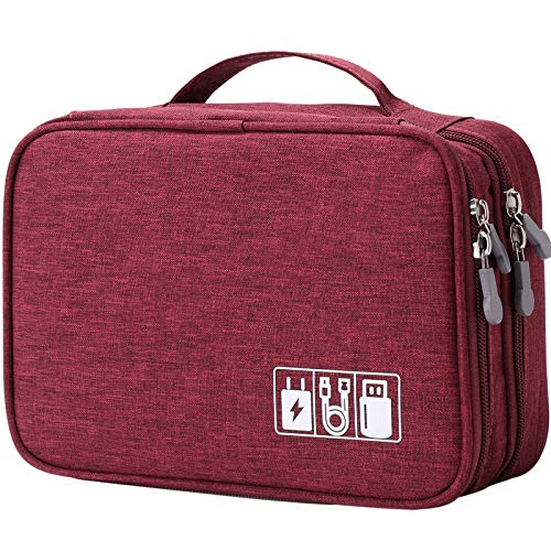 MIRLEWAIY Electronics Cable Organizer, Travel Electronic Accessories Storage Bag Double-Layer for Power Bank, USB, Fresh Drives, Chargers, Cables, Earphone, Red - color: Red