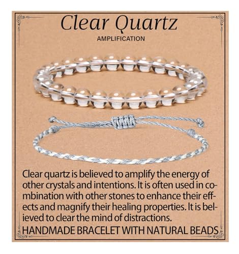 QOGIR 2pcs Handmade Healing Bracelet, Natural Gem Stone Crystal Elastic Bracelet - color: Clear Quartz(Stone of Amplification), size: 6mm