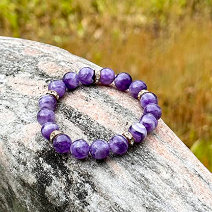 Healing Bracelet For Women Anxiety Crystal Bracelet Chakra Beaded Bracelets Rose Quartz Crystals And Healing Stones Yoga Bead Bracelet Calming Stretch Bracelet Stress Relief Gifts For Women - color: Purple-Amethyst