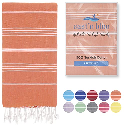 Lina Turkish Beach Towel Peshtemal (38" x 71"), Sand-Free, Large & Quick-Dry, Lightweight Pool Towels for Travel, Soft 100% Turkish Cotton & Pre-Washed, Ideal for Spa or Bath, Orange - color: Orange