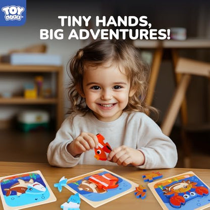 TOY Life Wooden Puzzles for Toddlers 2-4, Sea Animals Puzzles for Toddlers 1-3, Wood Puzzles Educational Montessori Toys Gifts for 1 2 3 Year Old, Baby Kids Learning Toy - style: 4PCS