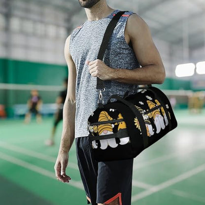 Sunflower Bee Cute Cartoon Gnome Black Large Capacity Portable Fitness Bag, Easy to Carry - color: Sunflower Bee Cute Cartoon Gnome Black