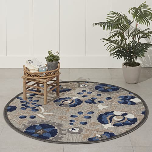 Nourison Home Aloha Natural Blue 4' x Round Area Rug - Easy Clean, Non Shedding, Bed Room, Living Room, Dining Room, Kitchen (4' x Round) - color: Natural Blue, size: 4' (Round)