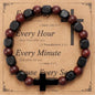 MILAKOO Wooden Bracelet with Black Stainless Steel Cross Charms Bead Christian Gifts for Women Men - color: C3