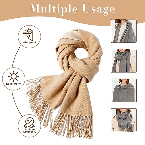 maamgic Womens Scarf Large Pashmina Shawls and Wraps Light Blanket Scarf for Evening Dress Warm Daily Travel Office - color: Apricot and Beige