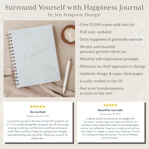 Happiness Guided Journal for Women; Manifest Personal Growth in 5 Minutes A Day; Chai Latte Surround Yourself with Happiness Journal with Daily Prompts; Mental Health Wellness Diary