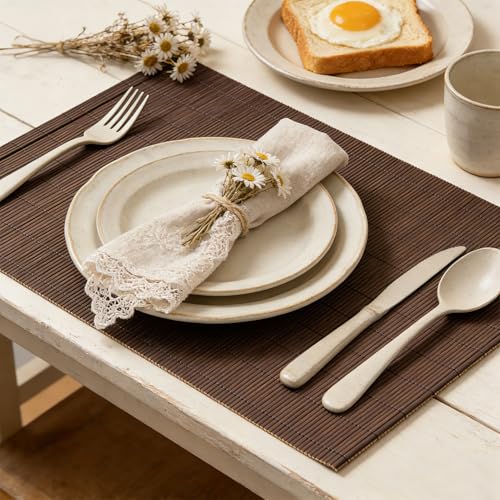 4-Pack Bamboo Placemats,Woven Heat-Resistant Rectangular Table Mats, Natural Rectangular Dining Place Mats, Rustic Japanese Style Plate Mats for Indoor Dining, Kitchen and Party Use(Chocolate - color: Chocolate, size: set of 4
