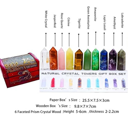 Sets of 7/8/10 Pcs Healing Crystal Stone Wands,Hexagona,Single Pointed,Chakra 6 Faceted Column Prism,Reiki Gemstones,Energy Balance,Meditation Natural Gem Kits Home Decor (10pcs B Set) - color: 10pcs B Set