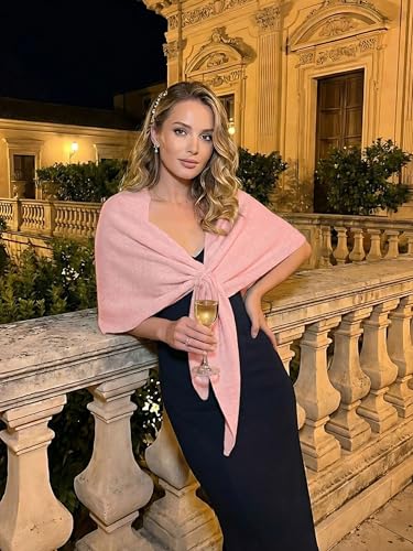 Shawl Wraps for Women Soft Lightweight Wool Blend Knit Triangle Scarf Cardigan Cape Topper for Spring Fall Winter - color: Pink