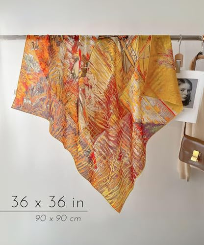 PoeticEHome Cashmere Scarf Wrap 36"x36" - Featherlight & Wrinkle-Free Artistic Square Shawl for Travel & Office, Gift Ready - color: Bridge at Arles - 36"