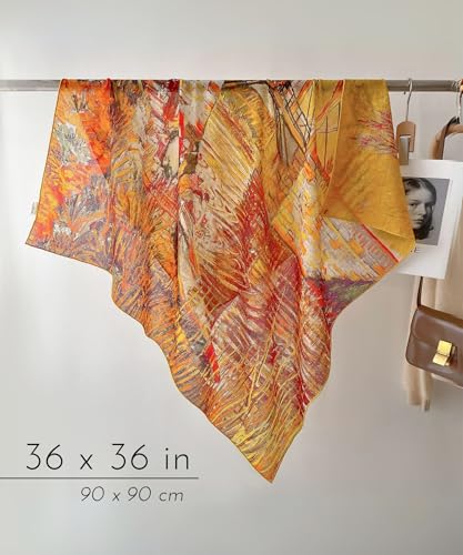 PoeticEHome Cashmere Scarf Wrap 36"x36" - Featherlight & Wrinkle-Free Artistic Square Shawl for Travel & Office, Gift Ready - color: Bridge at Arles - 36"