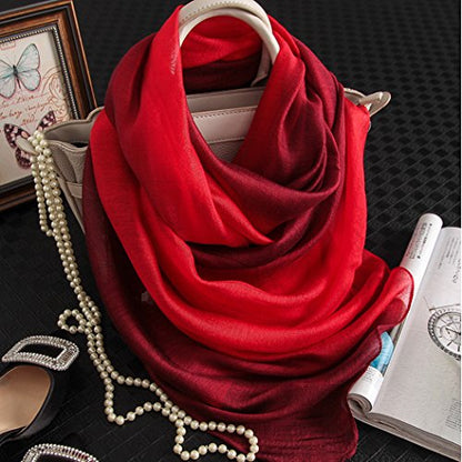 Cotton Silk Scarf Elegant Soft Wraps Color Shade Scarves for Women - color: Red