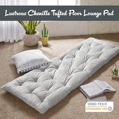 Intelligent Design Edelia Foldable Poly Chenille Light Weight Lounge Floor Pillow Cushion Tufted Seat for Meditation, Game Playing, Yoga, Reading with Travel Wrap, 74x27, Gray - color: Gray