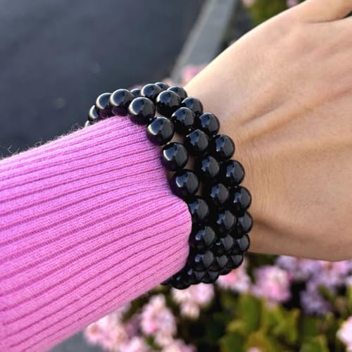 Adabele 1pc Natural Stretch Gemstone Bracelet 8mm (0.31") Bead 7" to 8.5 inch Healing Crystal Energy Quartz Chakra Jewelry Women Unisex Birthday Gift - color: Grade A Black Tourmaline, size: 7 inch