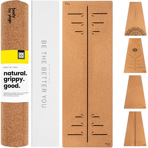 Luxury Cork Yoga Mat - Non Slip, Extra Thick Grip. Thicker, Longer, and Wider for More Comfort and Support. Tough Enough For Hot Yoga. Natural, Non Toxic, and Eco Friendly. Optional Alignment Lines. - color: Warrior, size: Mini 72" x 24" x 0.17"