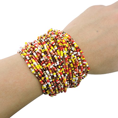 Multi Layers Seed Beads Wide Bangle Strand Bracelet for Women (BR1167)… - color: BR1167-orange yellow