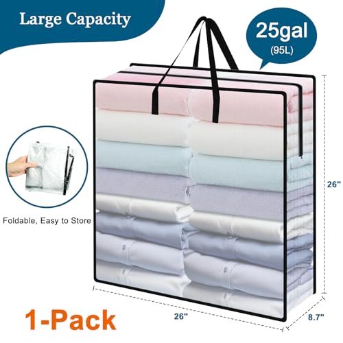 95L Under Bed Storage Bag, 1-Pack Clothes Storage Bag, Clear Bag for Quilt Pillow Blanket Bedding Storage or Wreath Closet Organizer Home Storage - style: 1-Pack