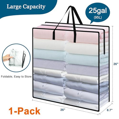 95L Under Bed Storage Bag, 1-Pack Clothes Storage Bag, Clear Bag for Quilt Pillow Blanket Bedding Storage or Wreath Closet Organizer Home Storage - style: 1-Pack