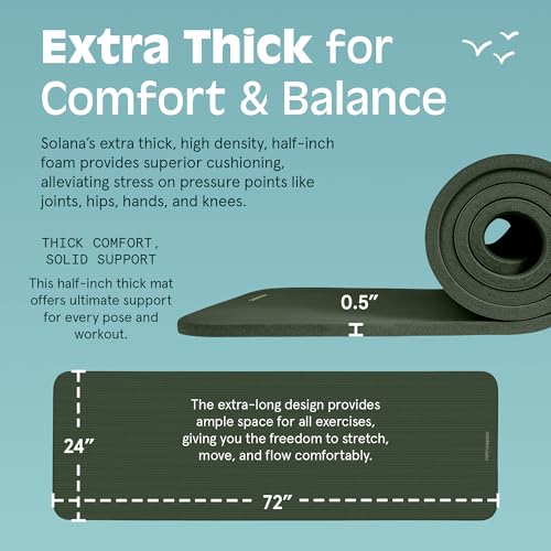 Retrospec Solana Yoga Mat Thick 1/2in Non-Slip Workout Mat with Nylon Strap - 72x24in Exercise Mat for Pilates, Stretching & Fitness - BPA Free, Easy Clean - color: Wild Spruce