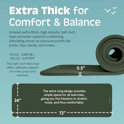 Retrospec Solana Yoga Mat Thick 1/2in Non-Slip Workout Mat with Nylon Strap - 72x24in Exercise Mat for Pilates, Stretching & Fitness - BPA Free, Easy Clean - color: Wild Spruce
