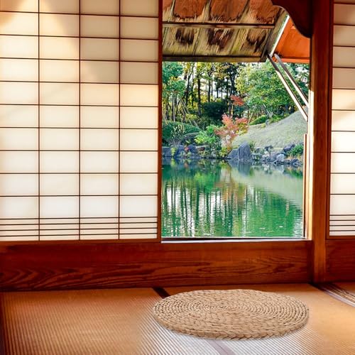 VICASKY Thickened Woven Straw Meditation Cushion 1.5cm Natural Straw Tatami Floor Seat Pad for Indoor Sitting and Zen Practice, Round 30cm Diameter Woven Floor Pillow for Home Use