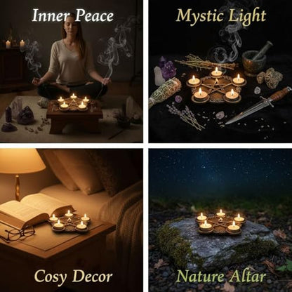 Pentacle Star Candle Holder, Resin Tealight Holder Tray with 5 Sockets, Golden Altar Supplies, 8.7 in Astrology Pentacle Altar Plate for Rituals, Spells, Home Decor