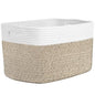 Storage Baskets for Organizing, 14 x 10 x 9” Closet Shelf Woven Baskets, Square Bins with Handles, Cotton Rope Basket for Clothes, Office, Room, White+Rice Brown 1 Pack